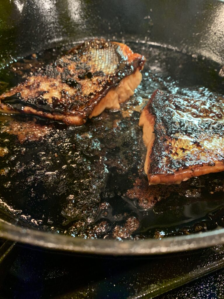 Salmon cooking. 