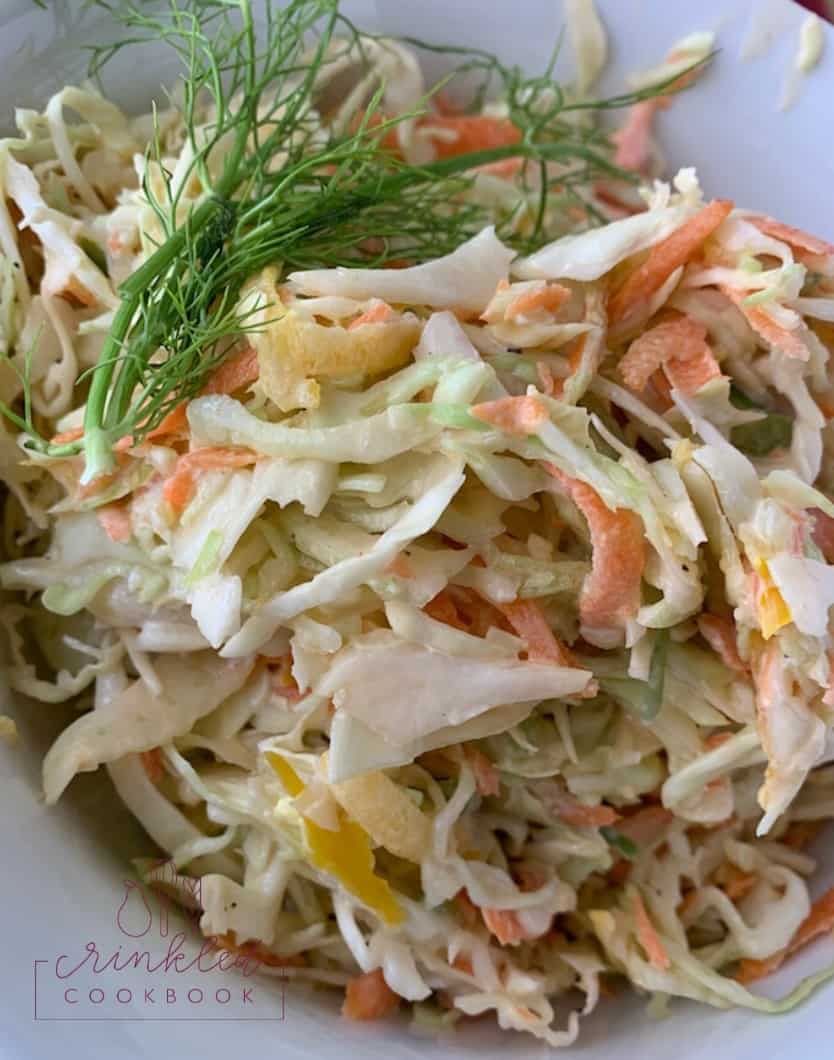 A serving of crunchy cole slaw in a bowl 