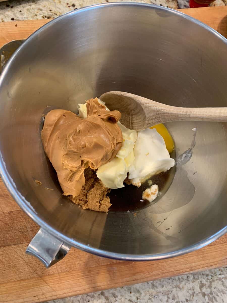 Cookie ingredients in a mixer. 