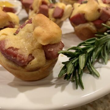 Corn dog nuggets on a serving dish