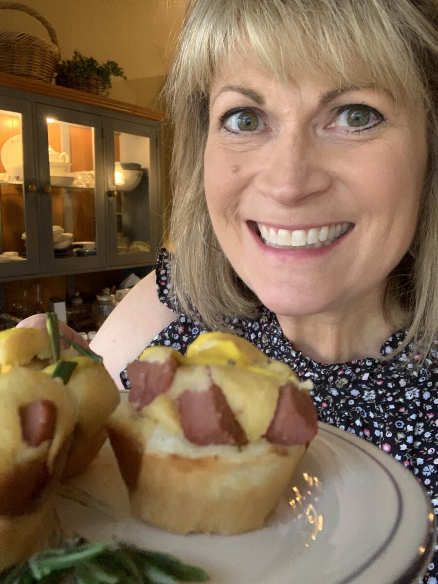 Melinda with corndogs