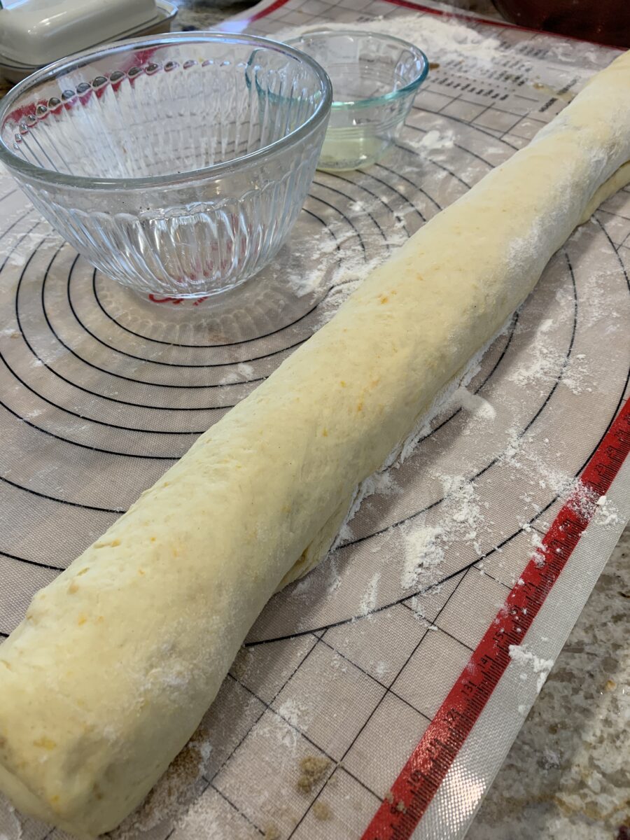 Rolled sweet roll dough. 