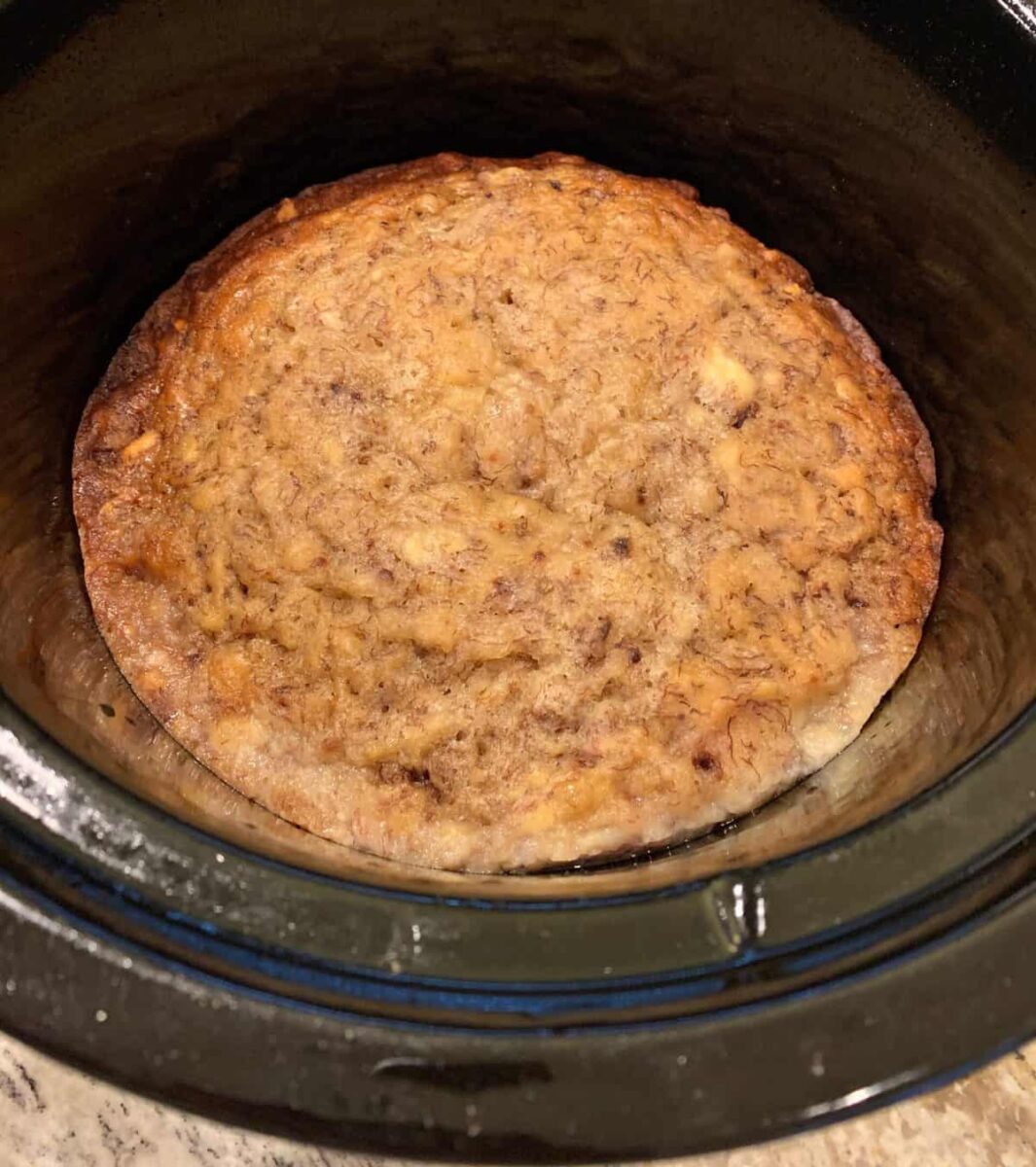 Banana bread baked in the bottom of the crockpot.