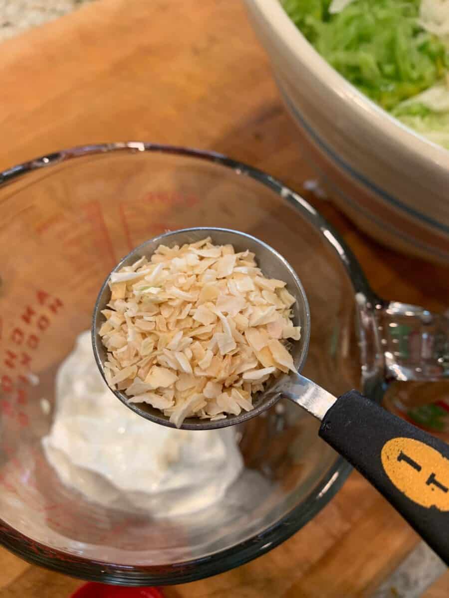 Dried onions plus cole slaw dressing ingredients. 