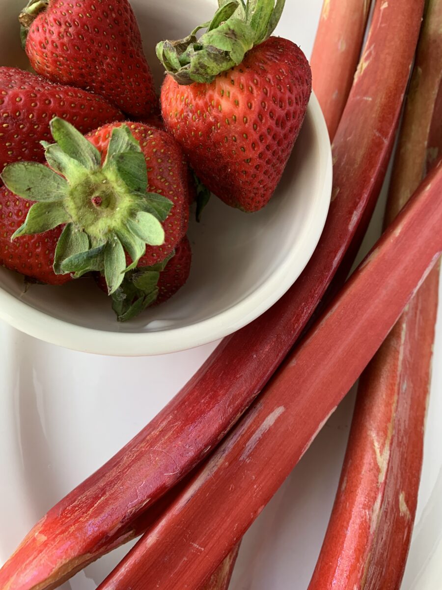 fresh strawberries and rhubarb