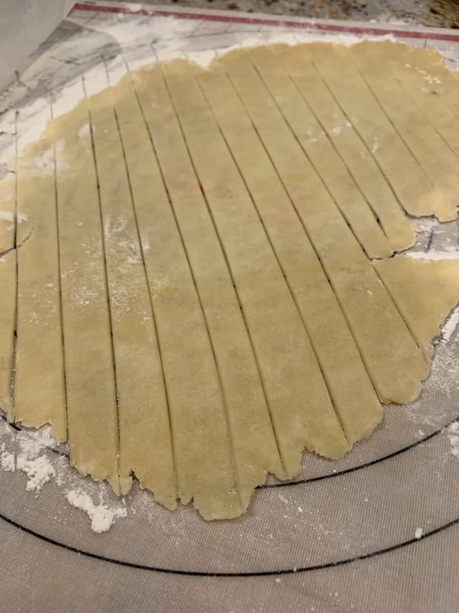 Pie crust sliced into strips. 