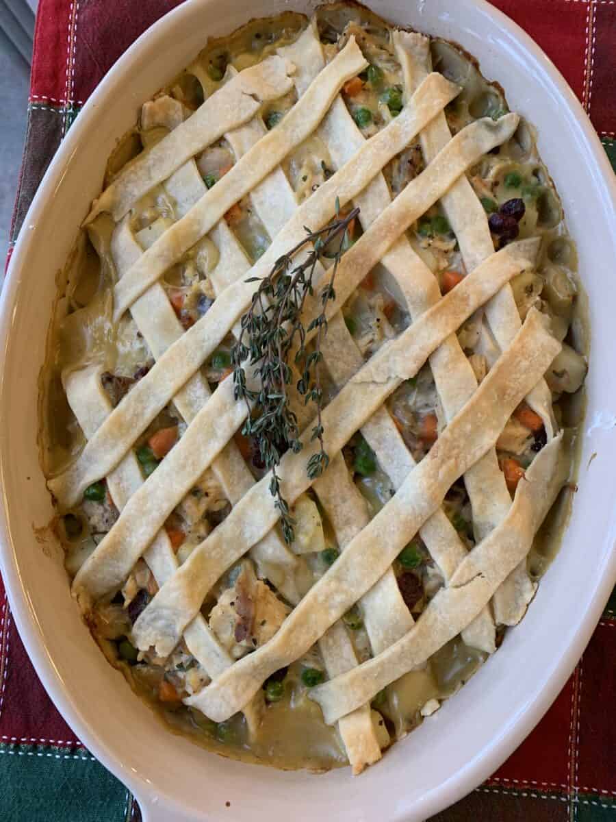 Large dish of turkey pot pie