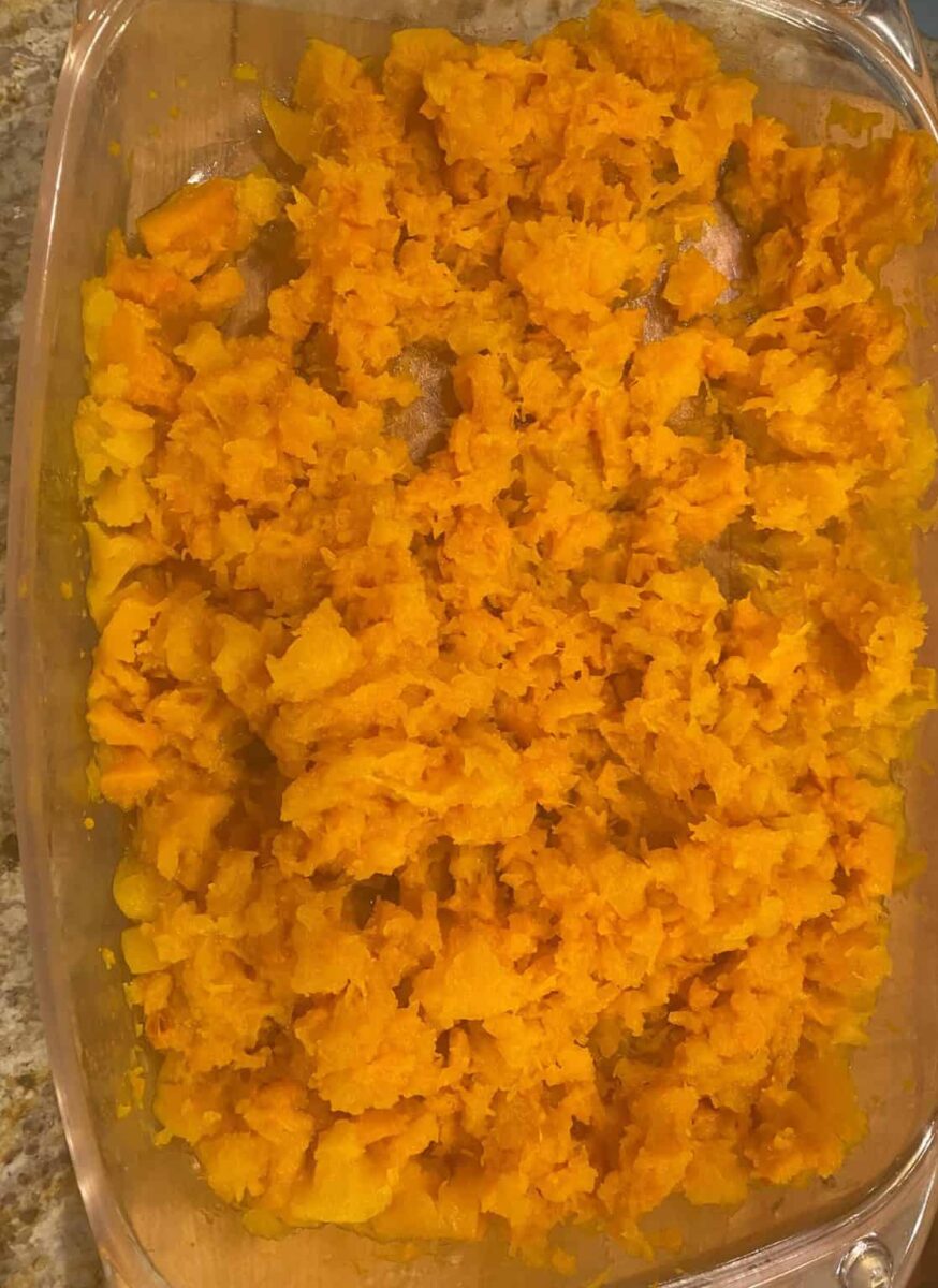 Baked butternut squash, mashed lightly.