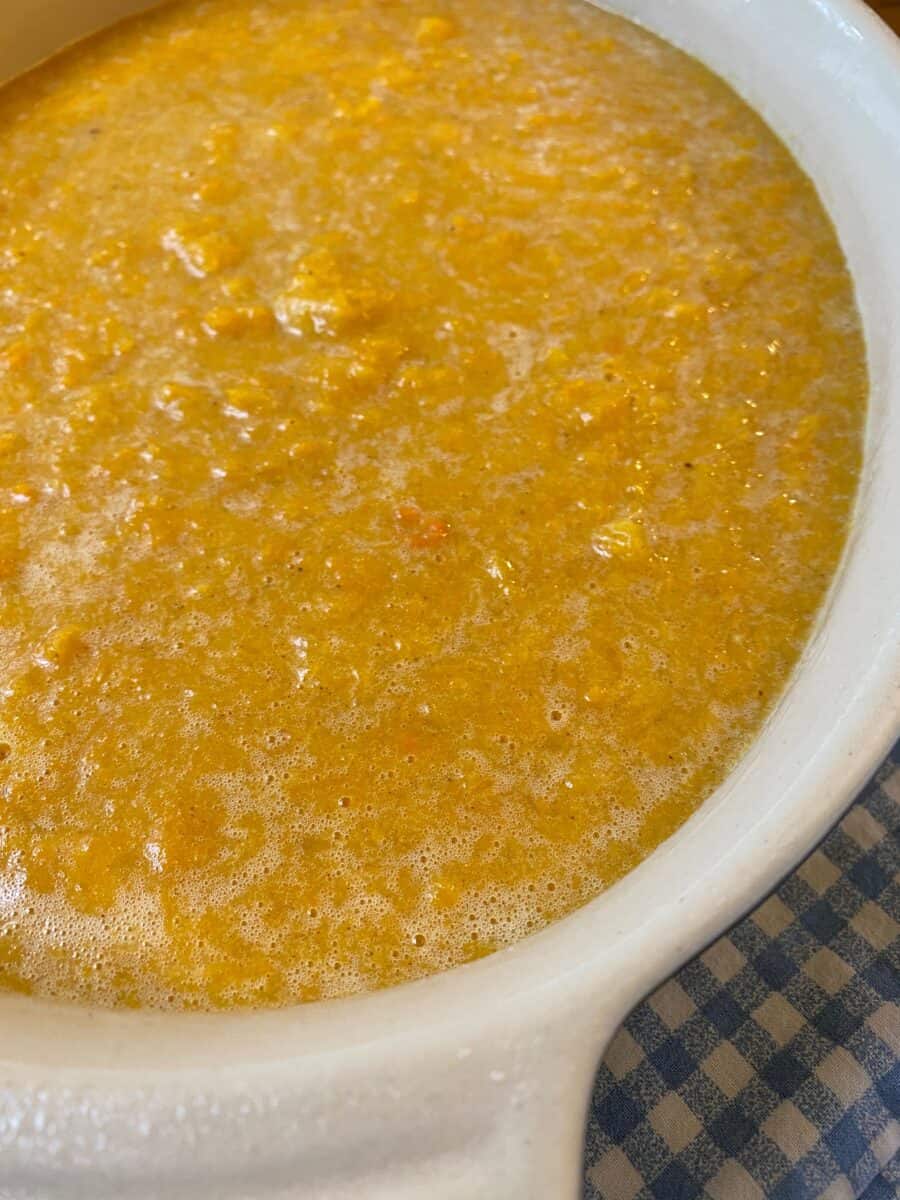 Unbaked butternut squash mixture in a casserole dish.