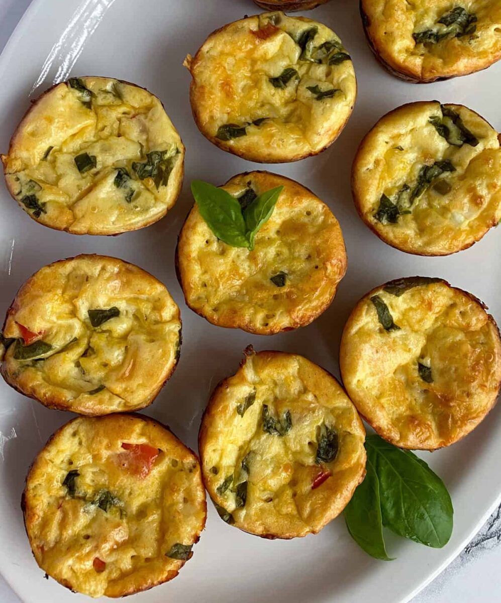 Copycat Starbucks egg bites arranged on a plate.