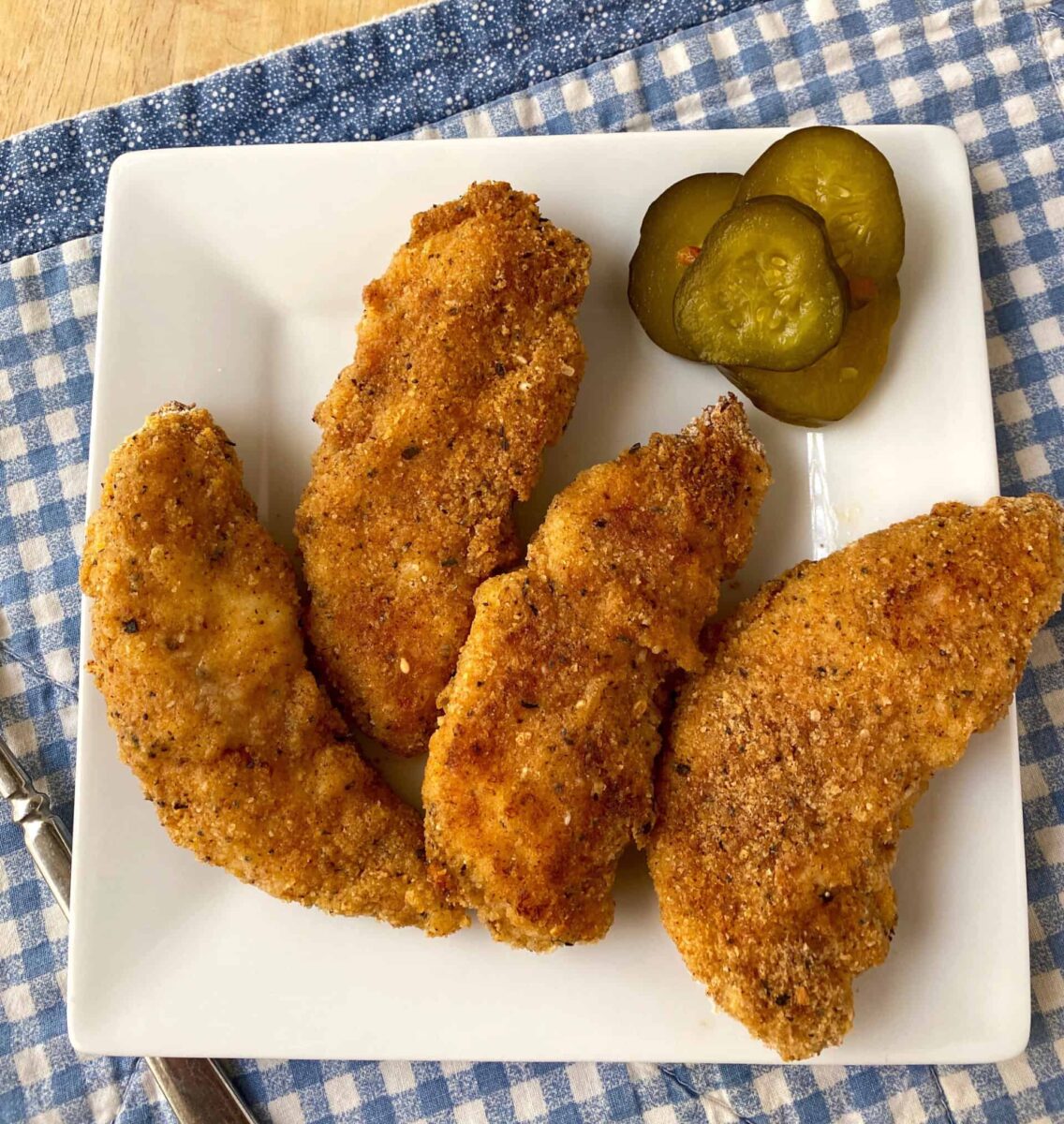 Chicken strips on a serving plate