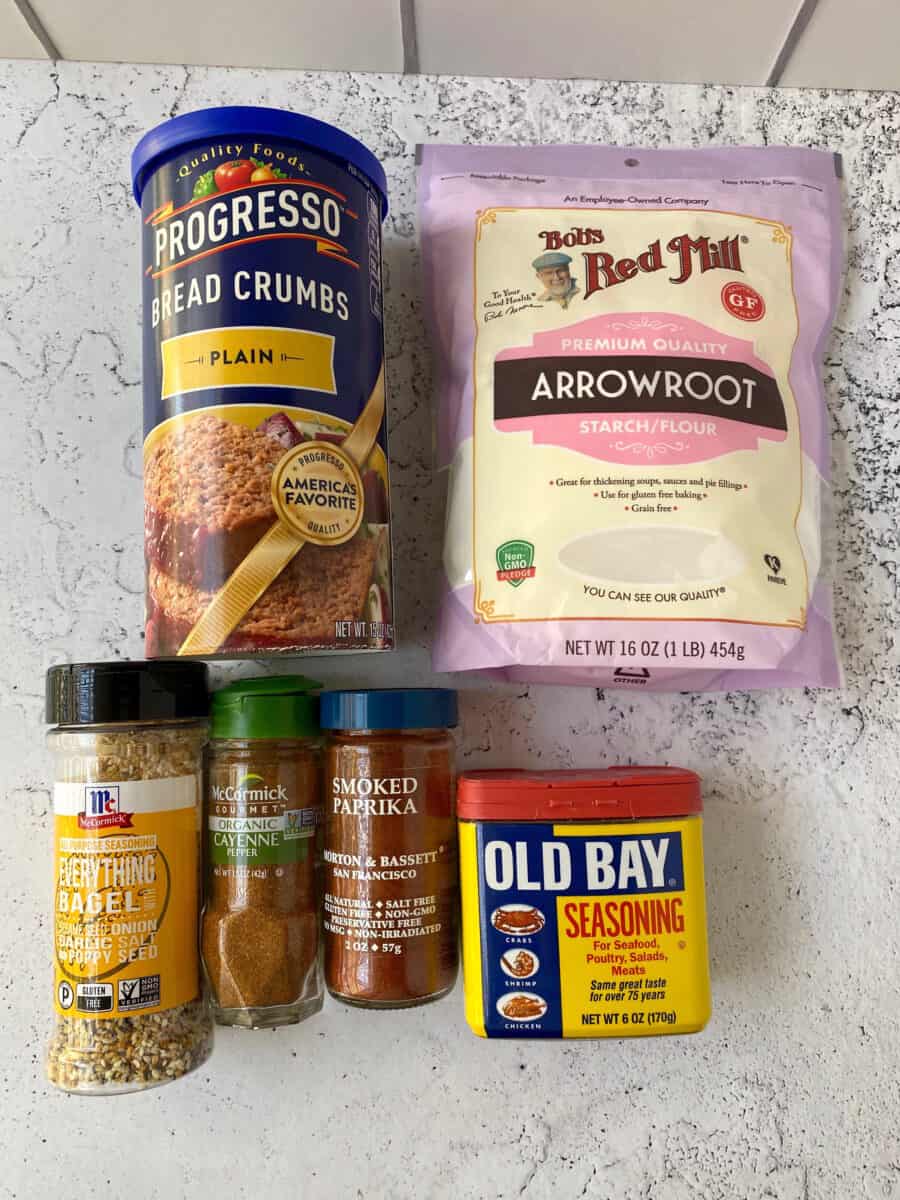 Ingredients for Buttermilk Chicken Strips arranged in their containers