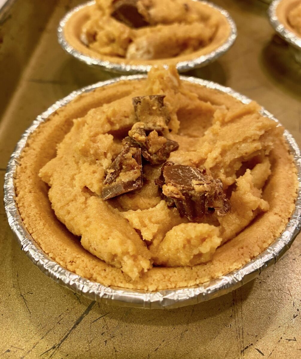 Small peanut butter pie in a foil pan