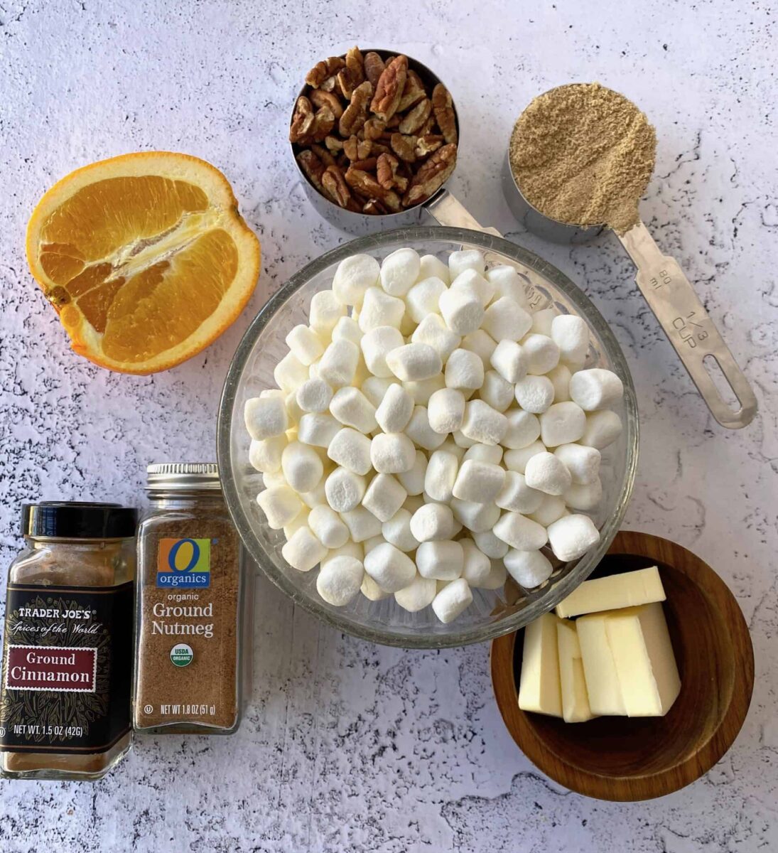 Ingredients for orange-spiced sweet potato casserole