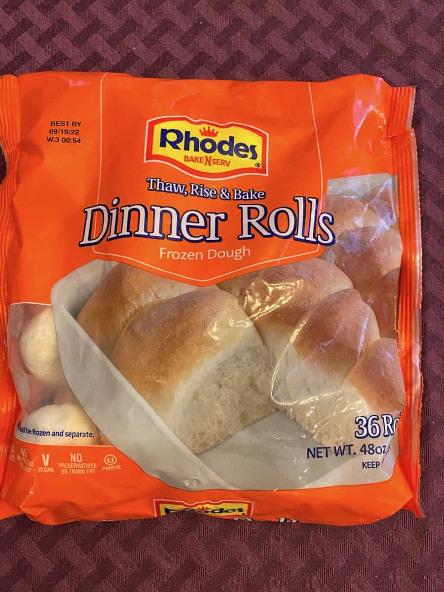 A bag of Rhodes dinner rolls