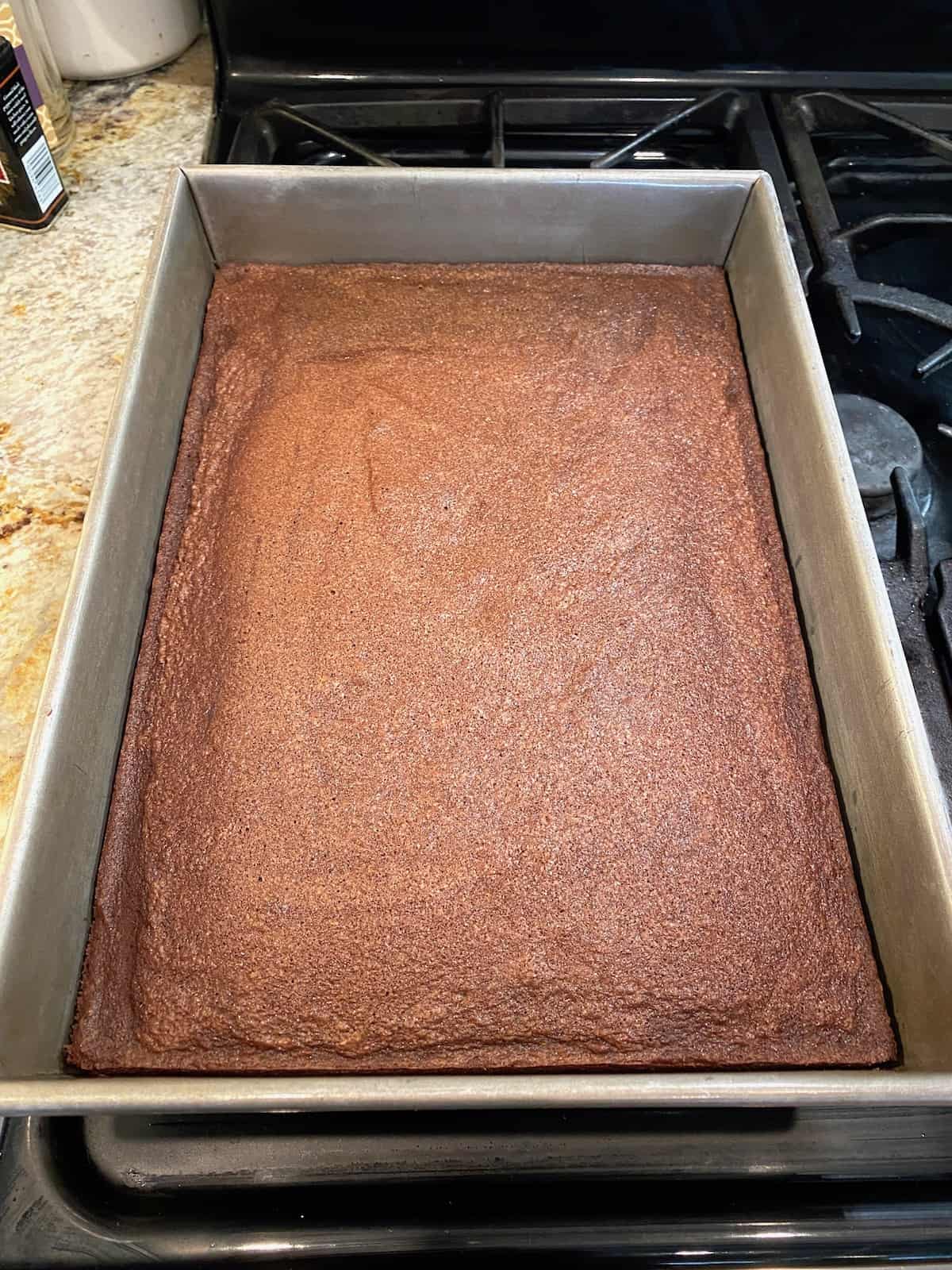 A full pan of baked brownies.