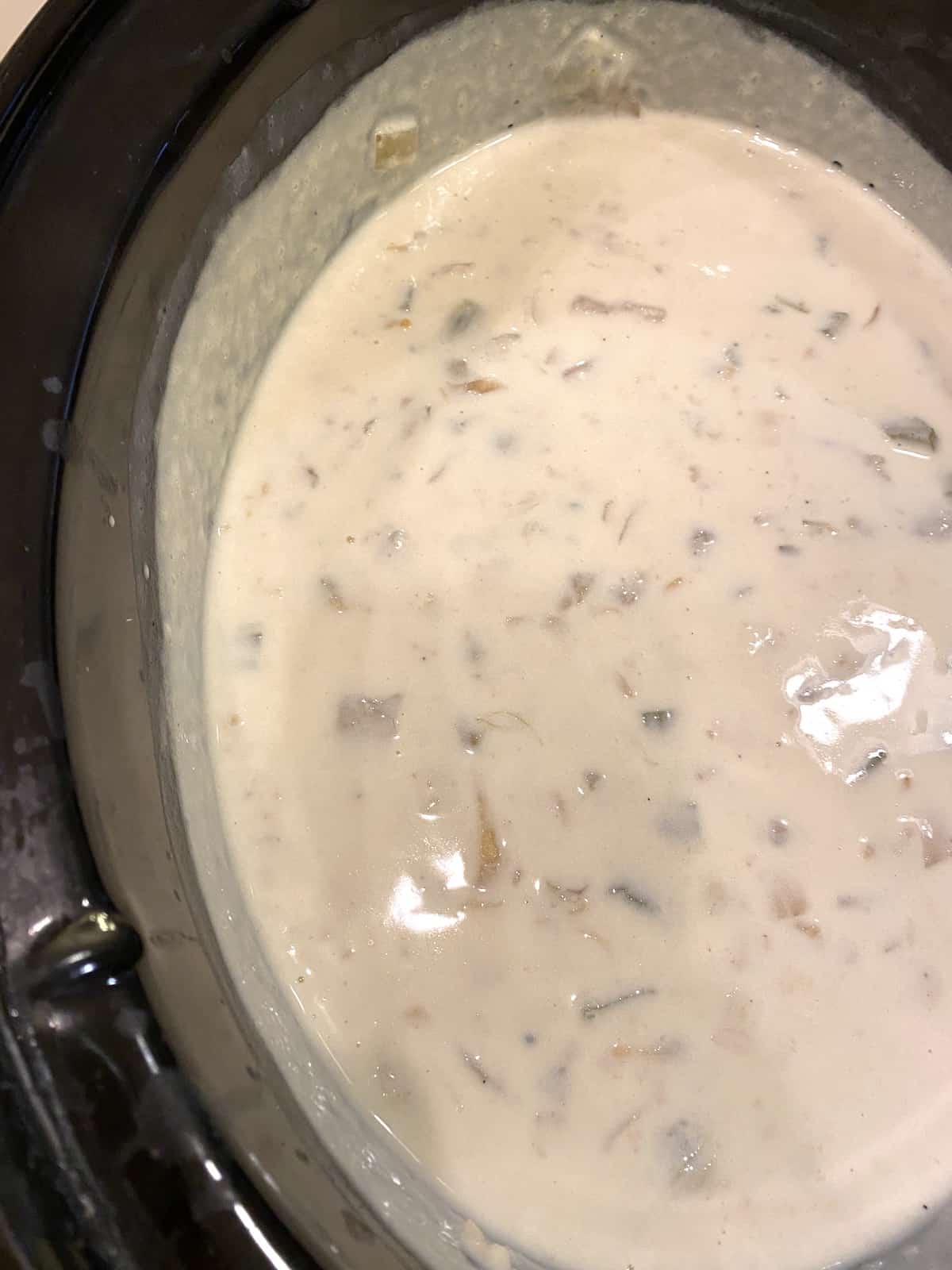 Clam chowder in the crockpot.