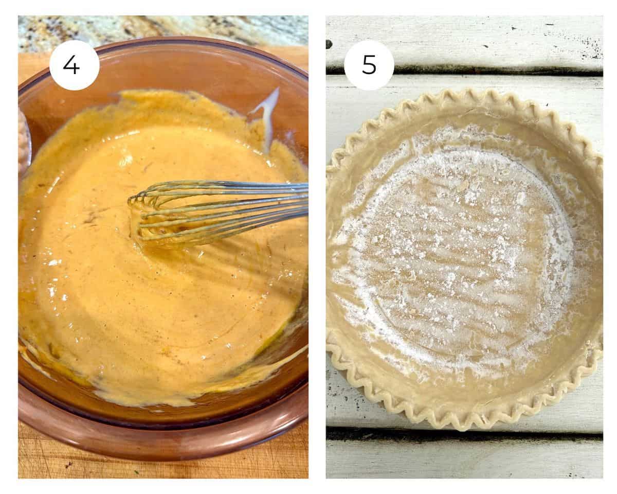 Pumpkin pie filling and a pie crust.