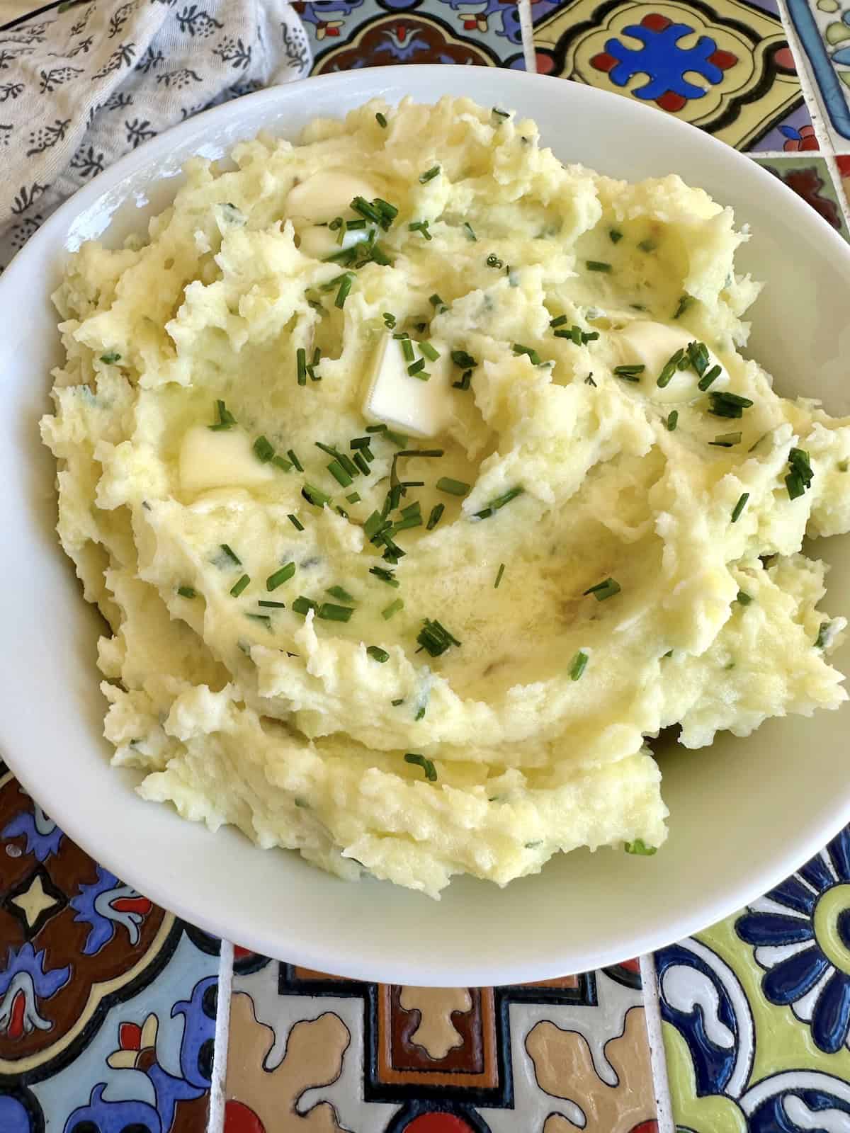 Yukon gold mashed potatoes in a bowl.