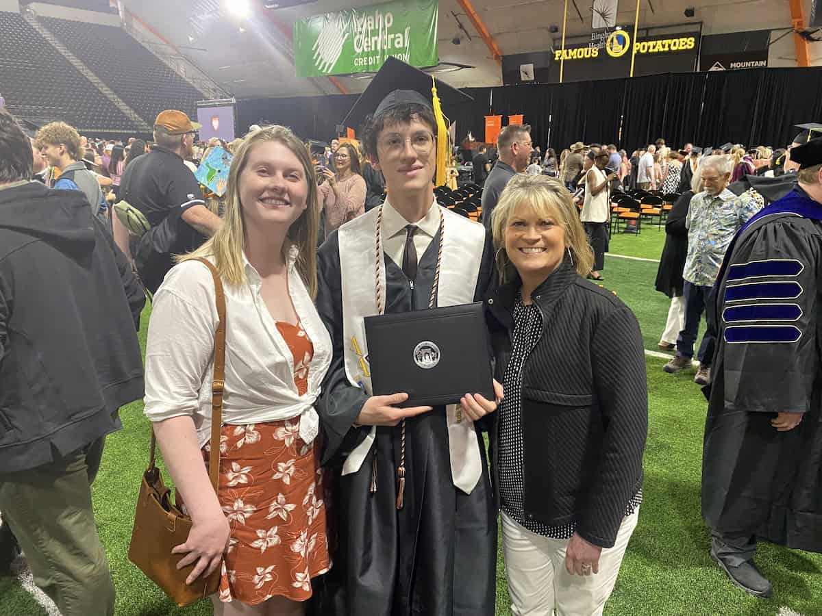 Melinda and her family at Idaho State University's commencement ceremony.