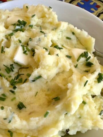 Yukon gold mashed potatoes in a bowl.