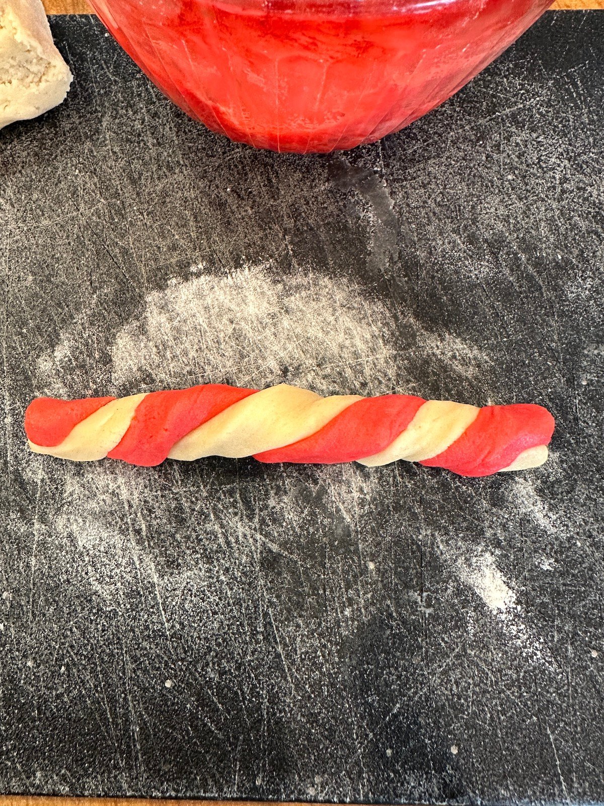 Candy cane cookie dough twisted.